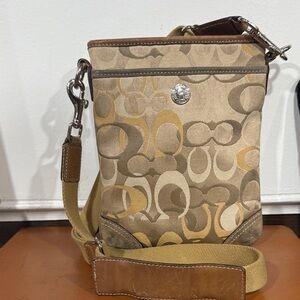 Coach Tan and Brown Signature Crossbody Bag